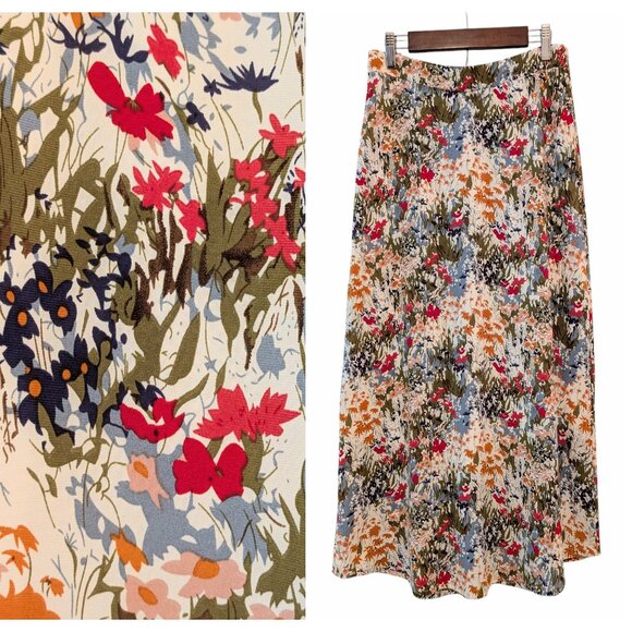 Commense Womens Size L White Allover Colorful Floral Back Zipper Lined Skirt - Picture 1 of 9